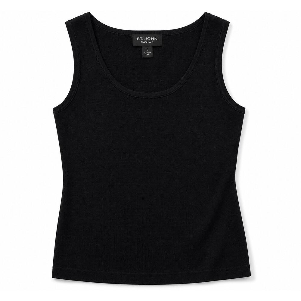 St. John Caviar Size S Knit Tank Top Black Wool Rayon Sleeveless Luxury Classic